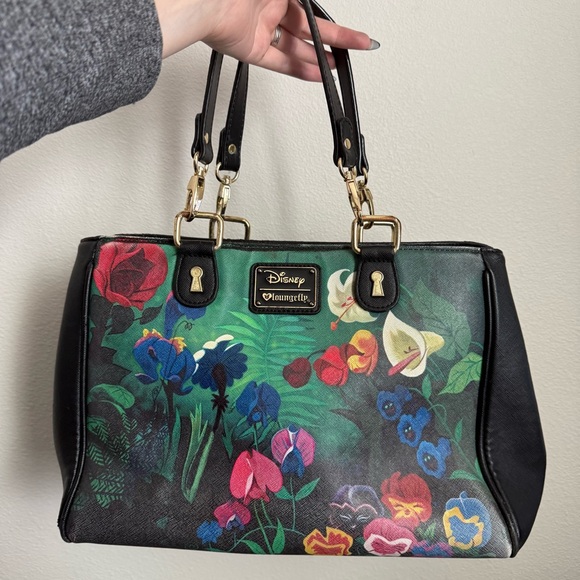 Disney Loungefly Alice in Wonderland Floral Satchel and Full Zip Wallet Set - Picture 3 of 12